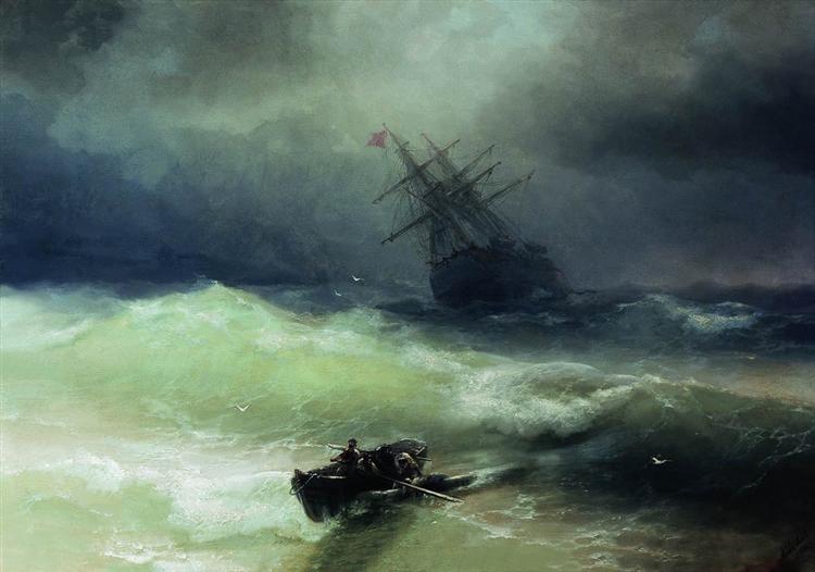 "The Tempest", Oil on Canvas
 - by Ivan Aivazovsky

    Original Title: Буря
    Date: 1886
    Style: Romanticism
    Genre: marina 